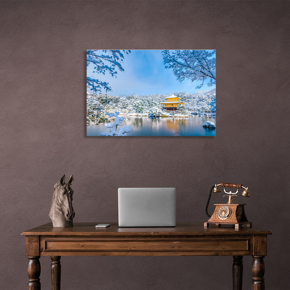 Winter Japanese traditional house Canvas Wall Art Print