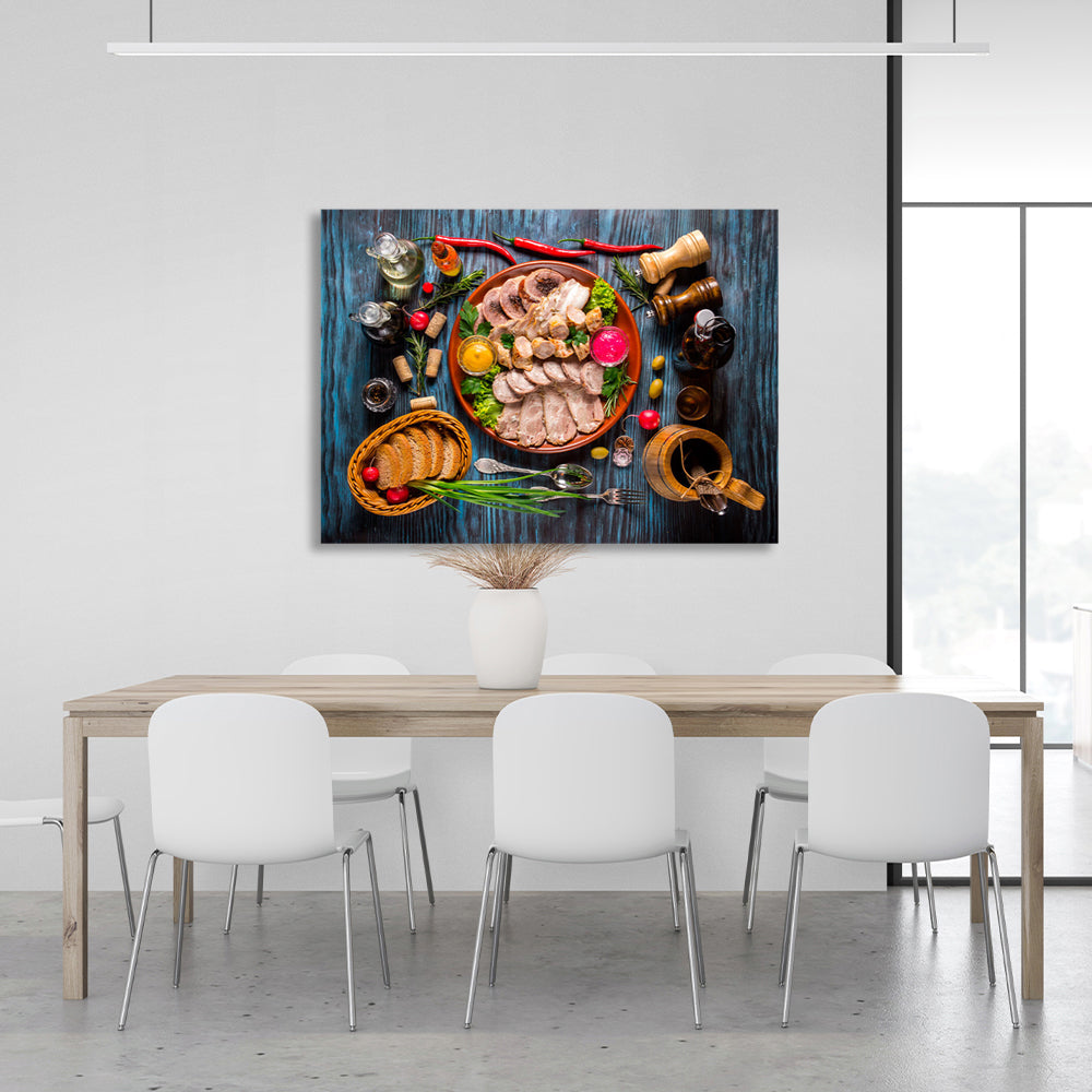 Sausage, sausage, bread Canvas Wall Art Print For Kitchen