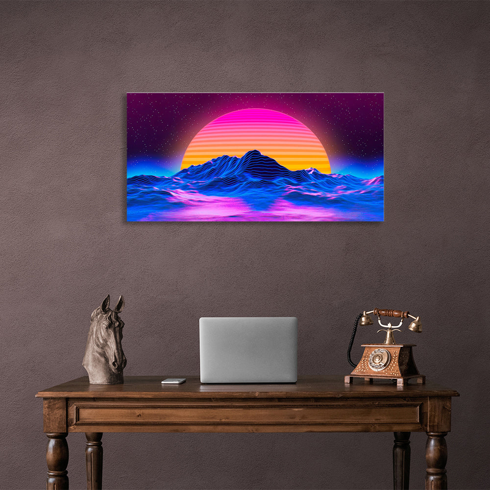 Space orange planet in the background of a mountain Canvas Wall Art Print