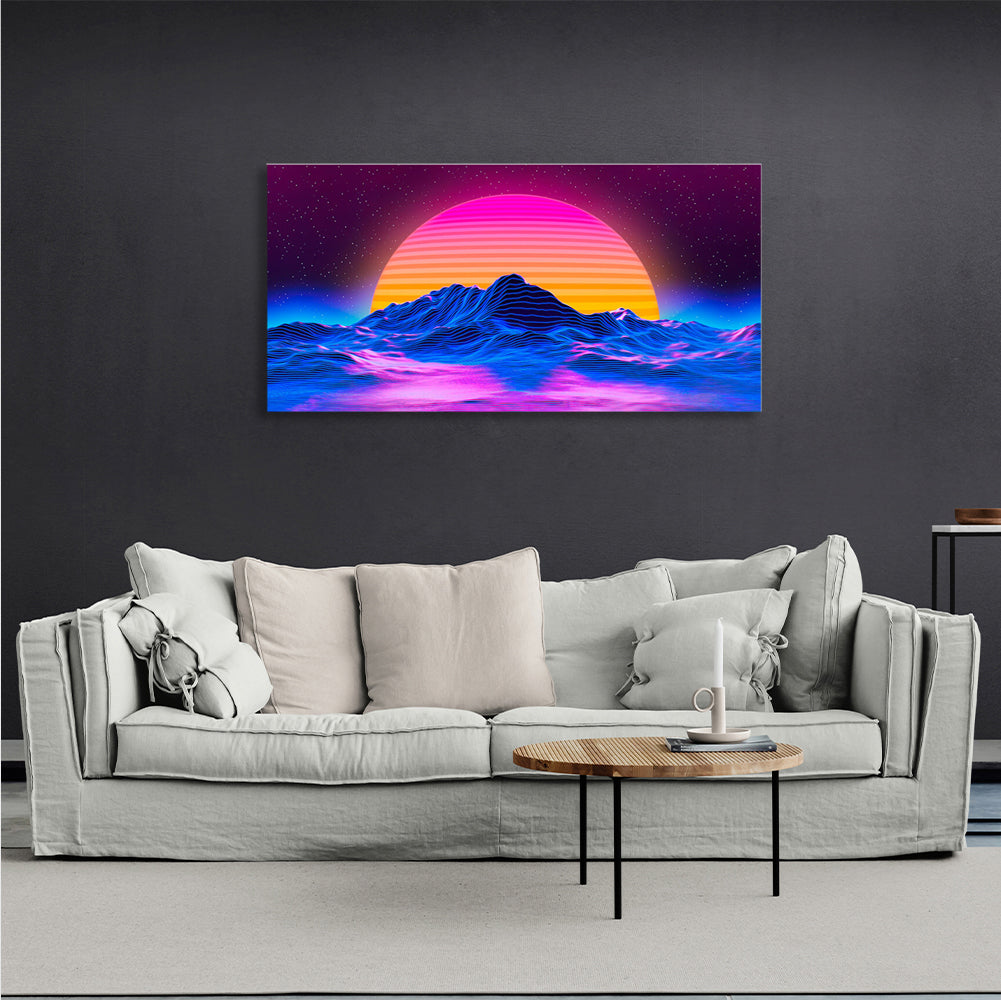 Space orange planet in the background of a mountain Canvas Wall Art Print