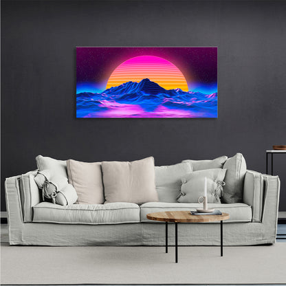 Space orange planet in the background of a mountain Canvas Wall Art Print