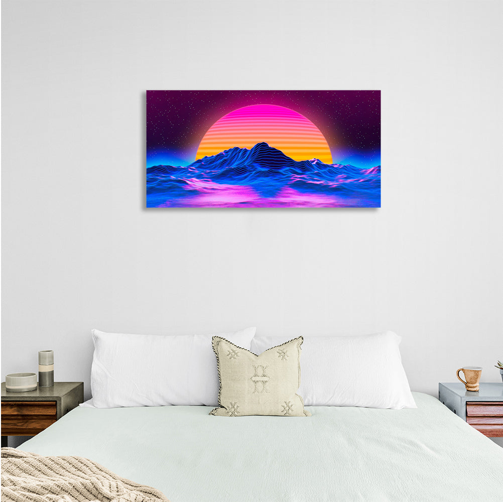 Space orange planet in the background of a mountain Canvas Wall Art Print