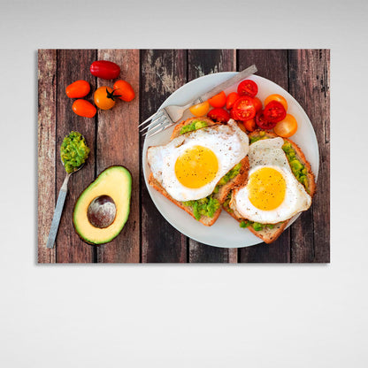 Scrambled eggs on toast, and avocado. Canvas Wall Art Print For Kitchen