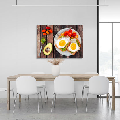 Scrambled eggs on toast, and avocado. Canvas Wall Art Print For Kitchen