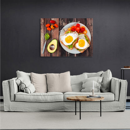 Scrambled eggs on toast, and avocado. Canvas Wall Art Print For Kitchen