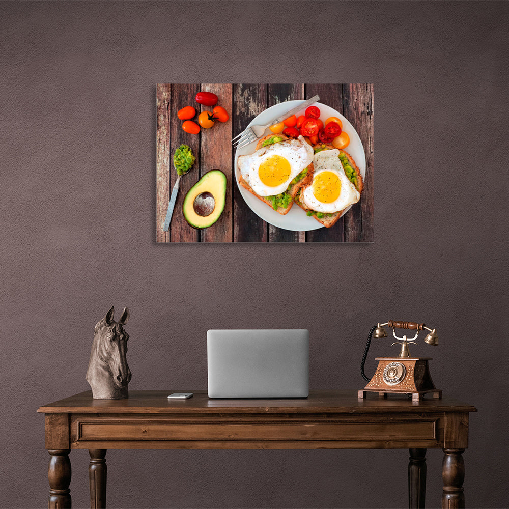 Scrambled eggs on toast, and avocado. Canvas Wall Art Print For Kitchen