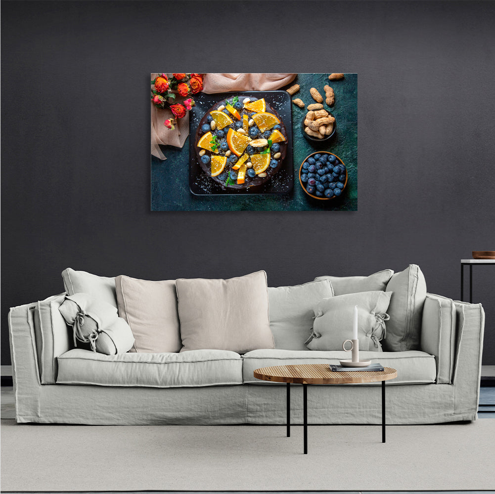 Lemon, blueberries and nuts Canvas Wall Art Print For Kitchen