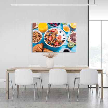 Oatmeal porridge with berries and milk Canvas Wall Art Print For Kitchen