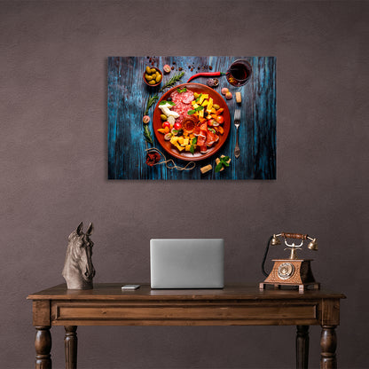 Sausage, cheese, olives Canvas Wall Art Print For Kitchen