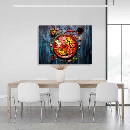 Sausage, cheese, olives Canvas Wall Art Print For Kitchen