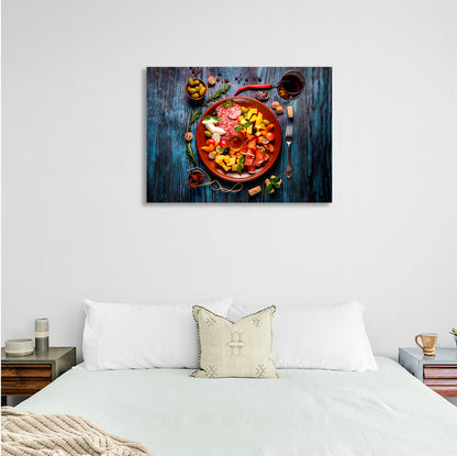 Sausage, cheese, olives Canvas Wall Art Print For Kitchen