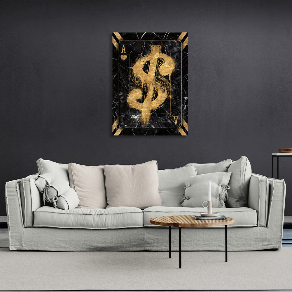 The Dolar card is black and gold Inspirational Canvas Wall Art Print