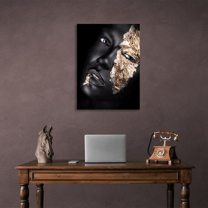 Girl with gold on black background Canvas Wall Art Print