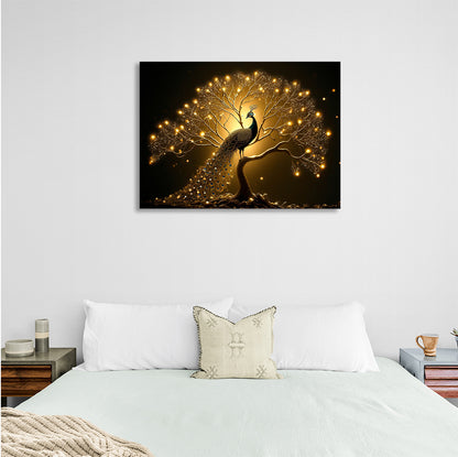 Black and gold peacock bird Canvas Wall Art Print