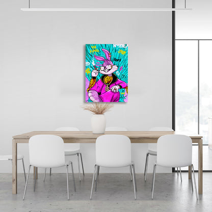 Bugs Bunny in the blue dollar chair Canvas Wall Art Print