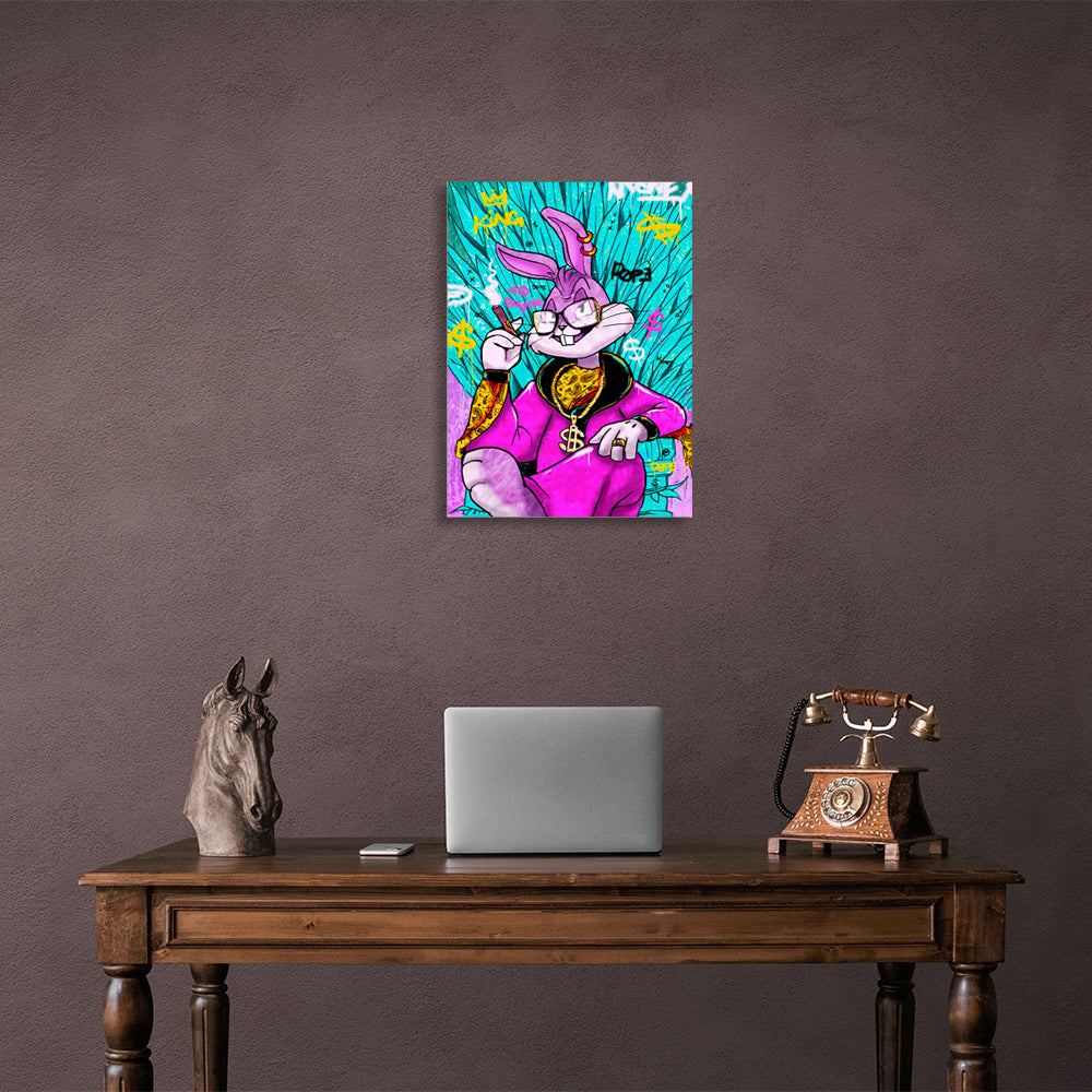 Bugs Bunny in the blue dollar chair Canvas Wall Art Print