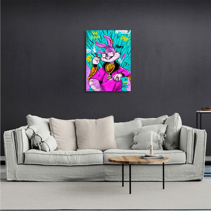 Bugs Bunny in the blue dollar chair Canvas Wall Art Print