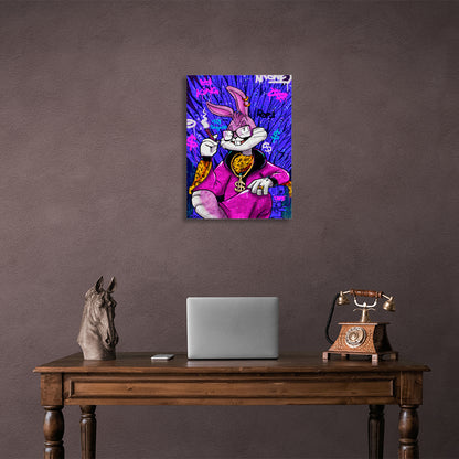 Bugs Bunny in the dollar chair blue Canvas Wall Art Print