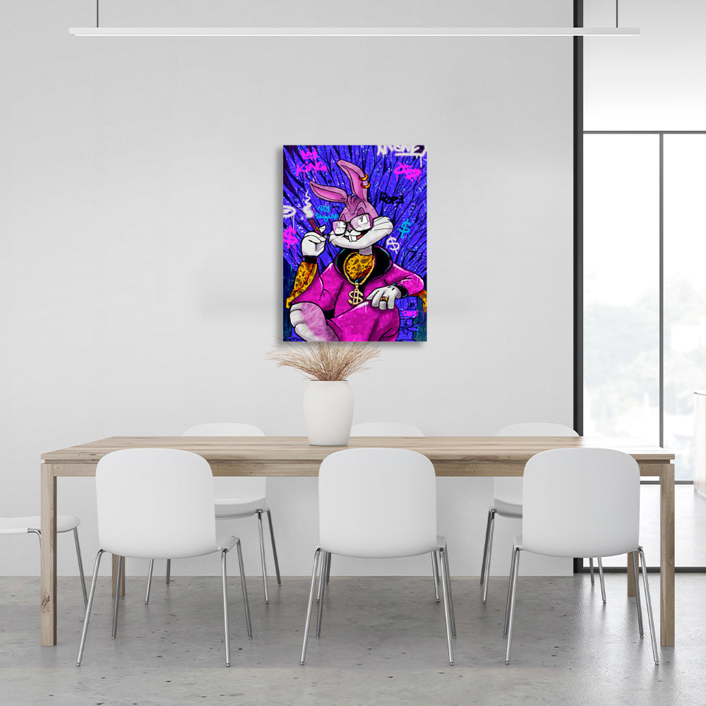 Bugs Bunny in the dollar chair blue Canvas Wall Art Print