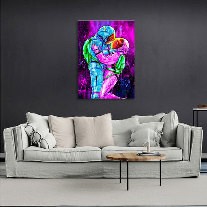 Astronauts man and woman graffiti Canvas Wall Art Print