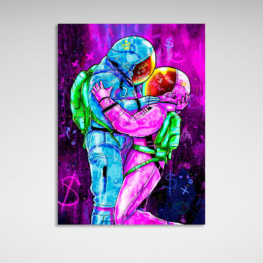 Astronauts man and woman graffiti Canvas Wall Art Print