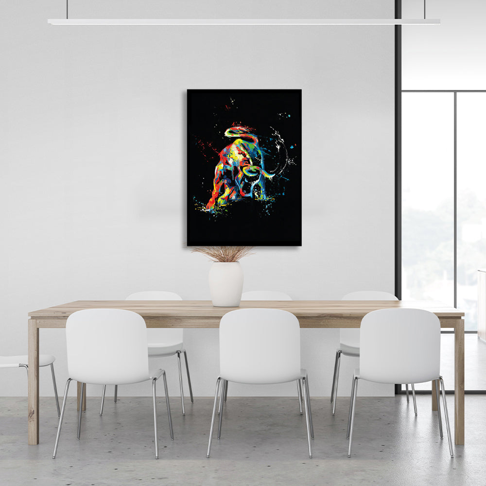 Multicolored attacking bull Canvas Wall Art Print