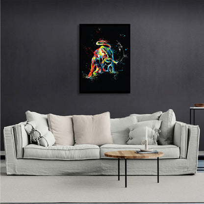 Multicolored attacking bull Canvas Wall Art Print