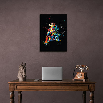 Multicolored attacking bull Canvas Wall Art Print