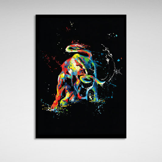 Multicolored attacking bull Canvas Wall Art Print