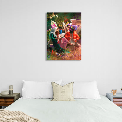 Painting on canvas interior 4 angels and a girl Canvas Wall Art Print