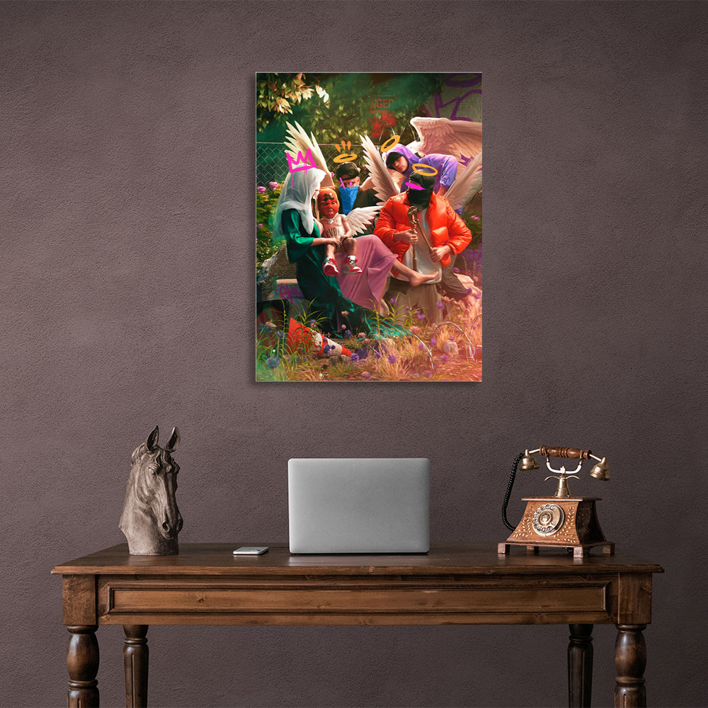 Painting on canvas interior 4 angels and a girl Canvas Wall Art Print