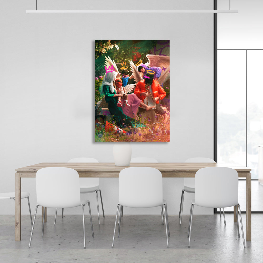 Painting on canvas interior 4 angels and a girl Canvas Wall Art Print