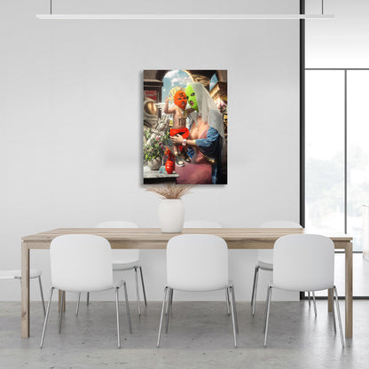 Painting on canvas interior girl and angel in balaclavas Canvas Wall Art Print