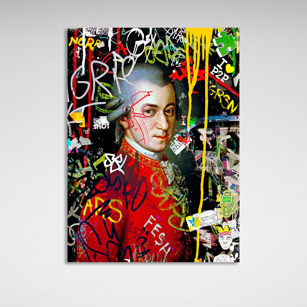 Mozart portrait in graffiti style Canvas Wall Art Print