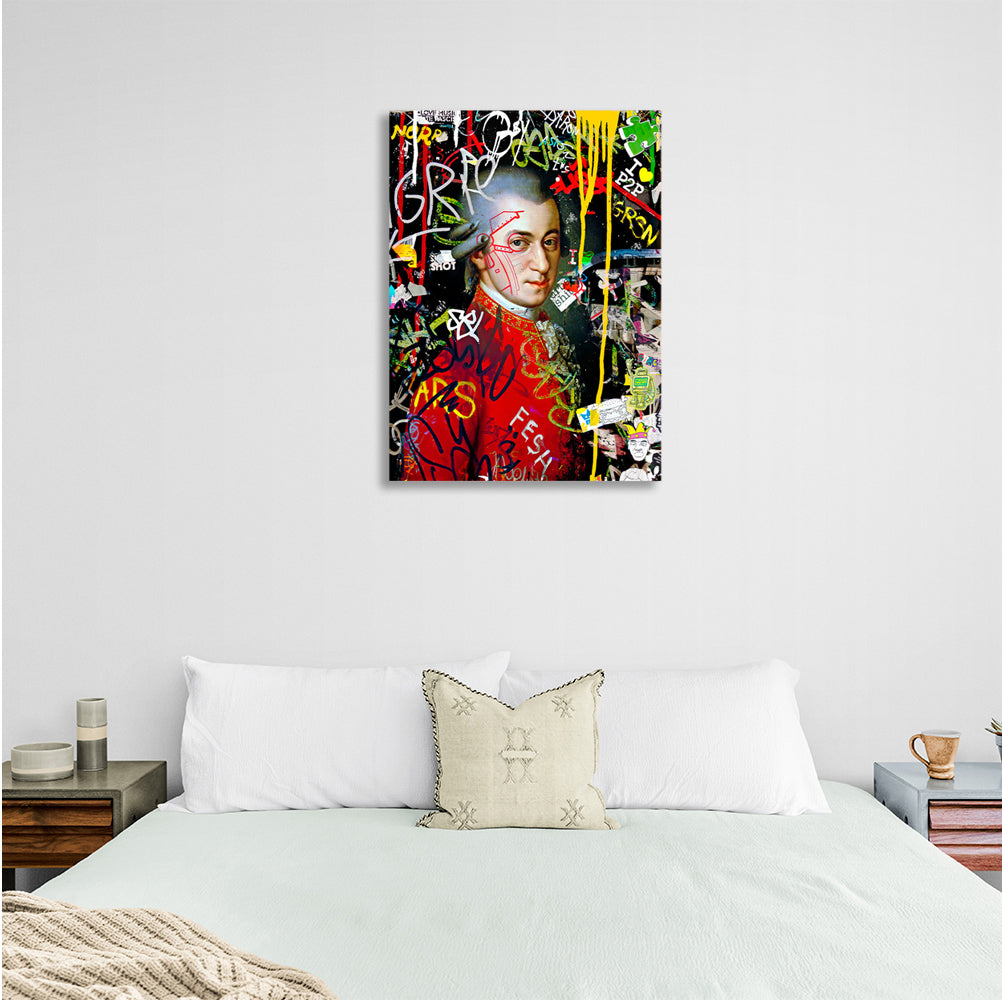 Mozart portrait in graffiti style Canvas Wall Art Print