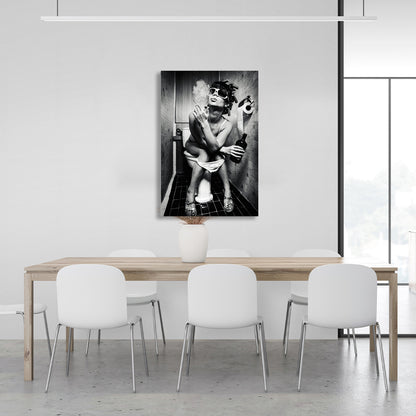 Girl with cigarette black and white Canvas Wall Art Print