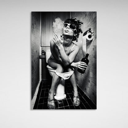 Girl with cigarette black and white Canvas Wall Art Print