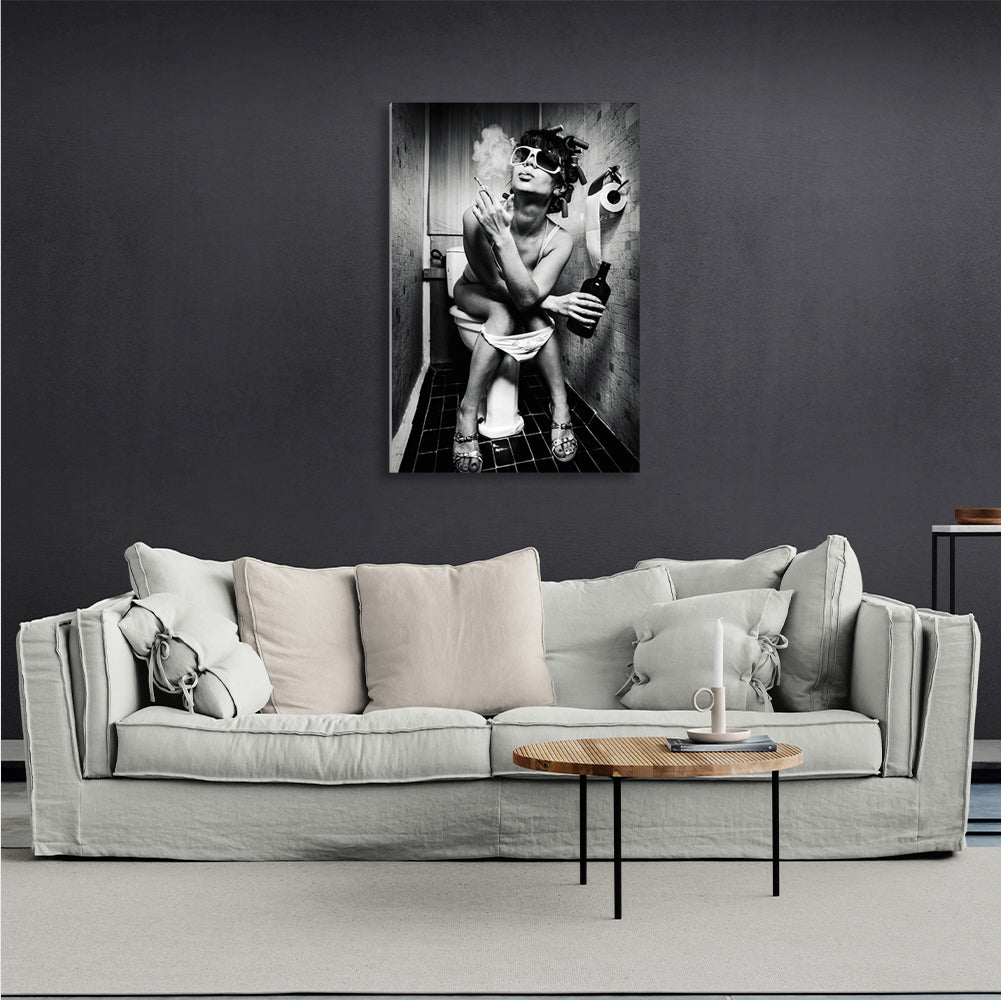 Girl with cigarette black and white Canvas Wall Art Print