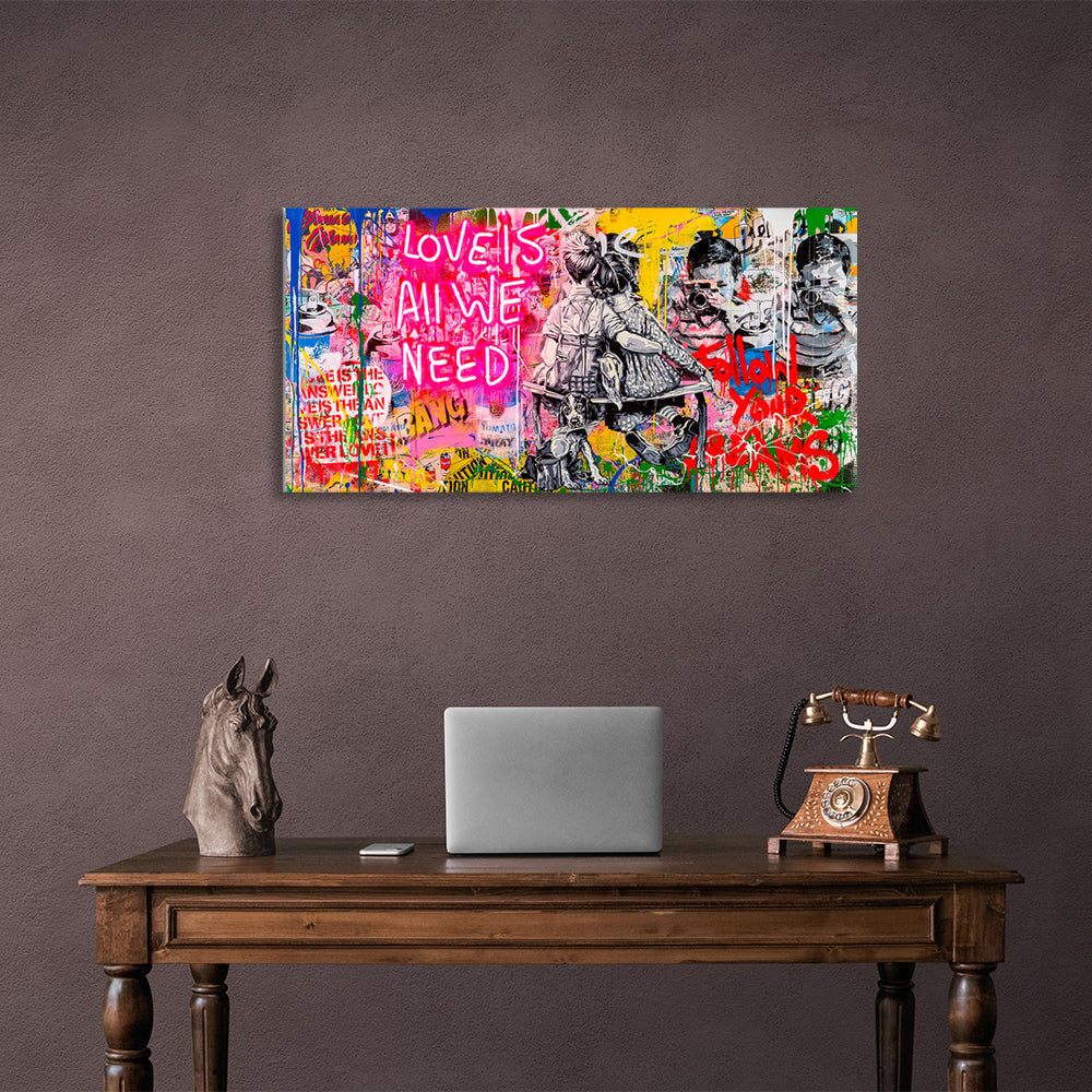 In graffiti style boy and girl Canvas Wall Art Print