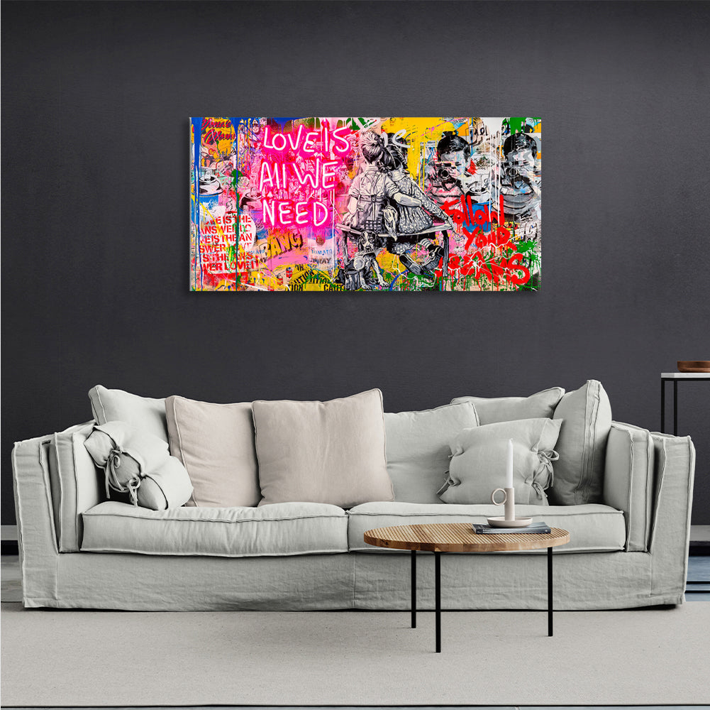 In graffiti style boy and girl Canvas Wall Art Print