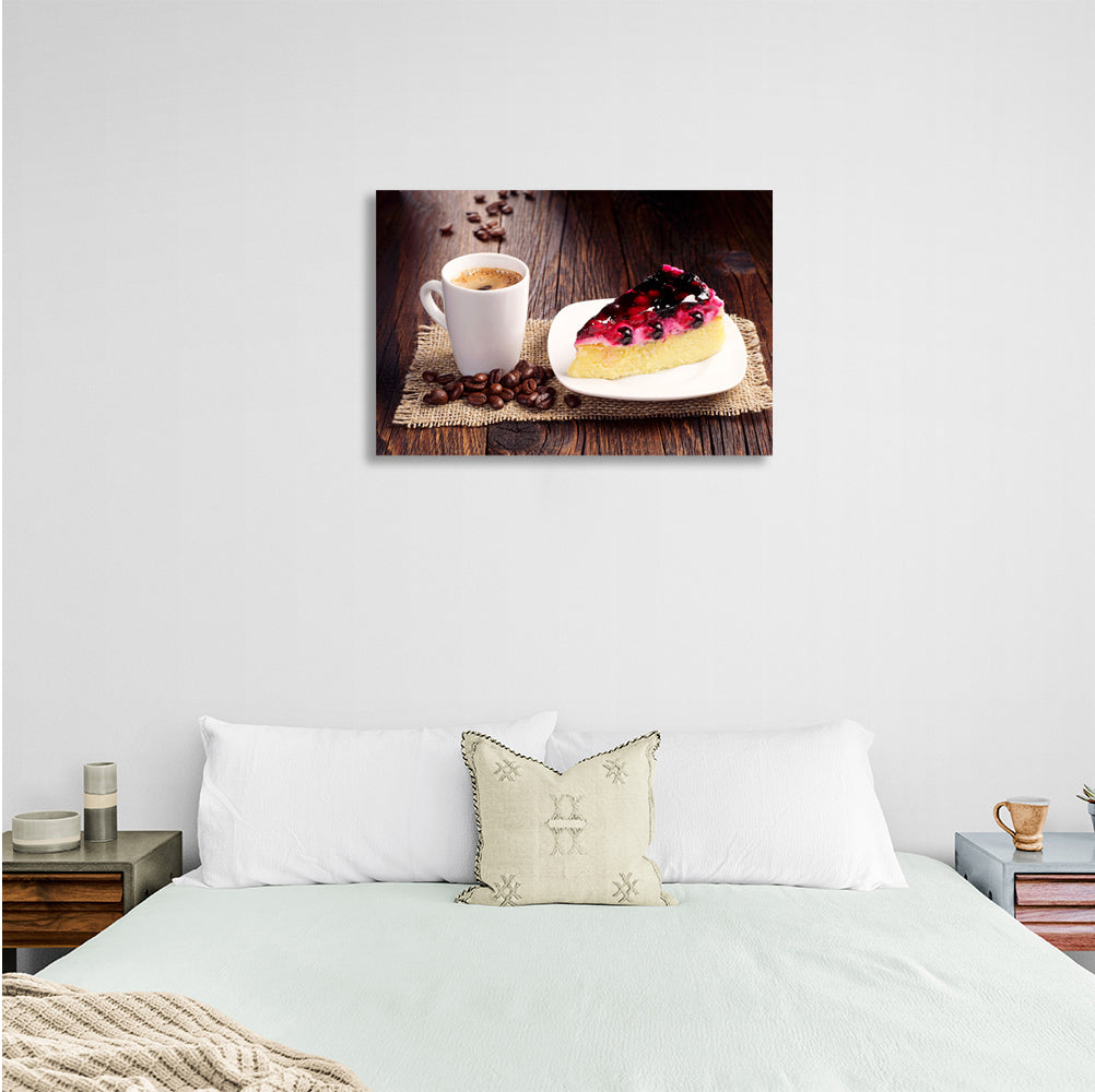 Cheesecake and coffee canvas painting for the kitchen Canvas Wall Art Print For Kitchen