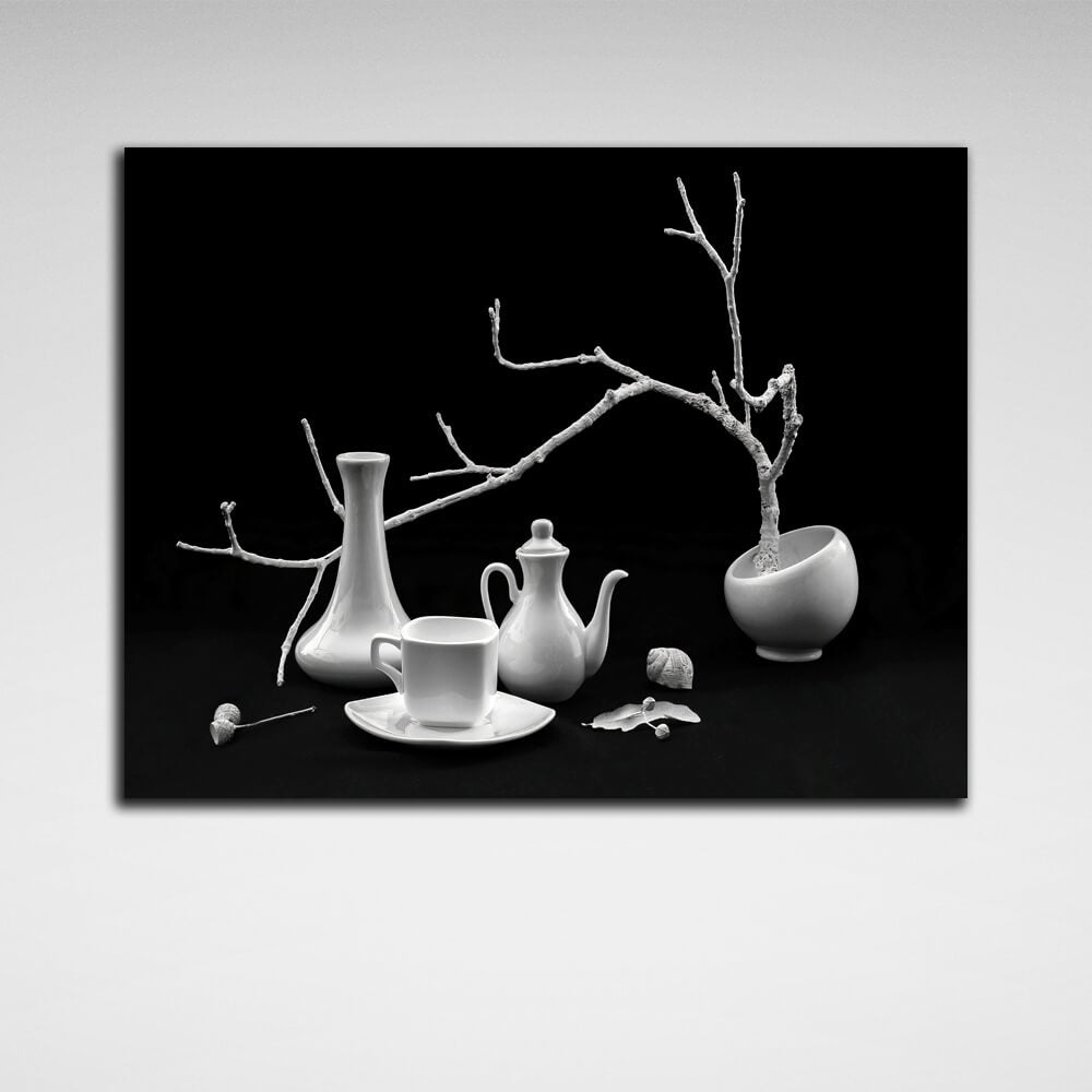 For the kitchen Black and white etude Canvas Wall Art Print