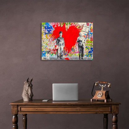 Graffiti-style canvas painting of Charlie Chaplin and Einstein Canvas Wall Art Print