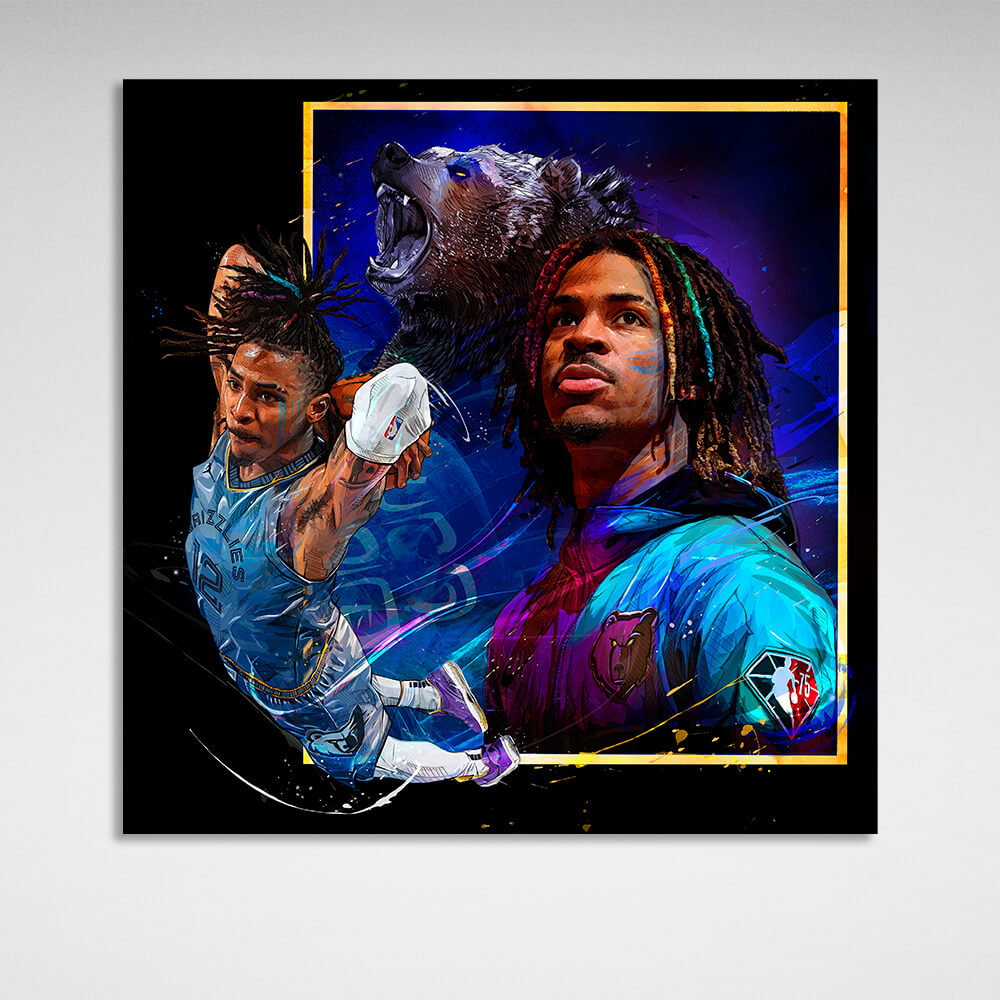 Basketball player Jah Morant Memphis Grizzlies Canvas Wall Art Print