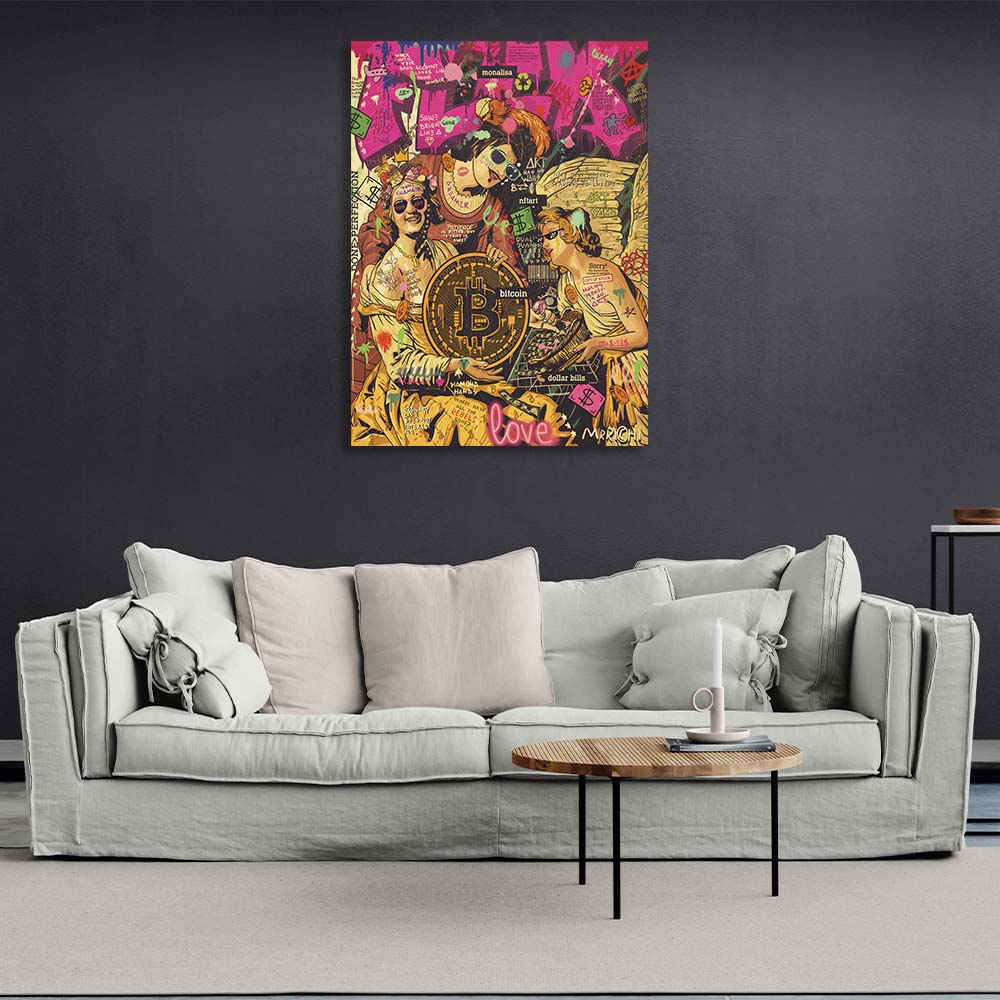 Pop Art Angel with bitcoin Canvas Wall Art Print