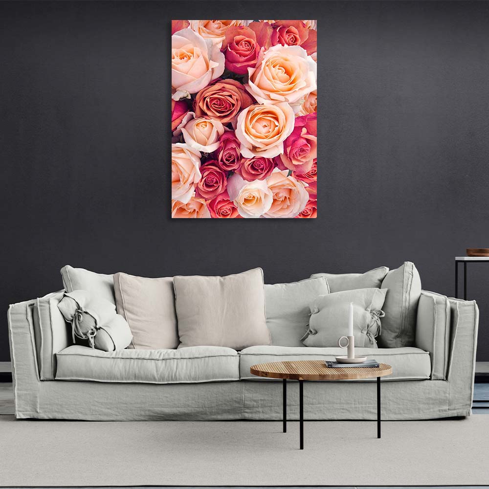 Canvas Wall Art Print Red and cream roses