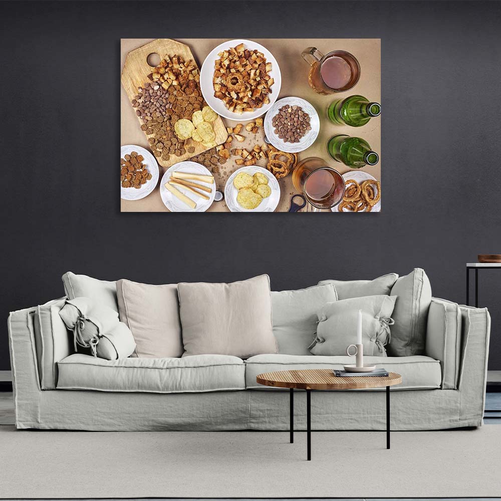 Canvas Wall Art Print For Kitchen Diversity of beer snacks