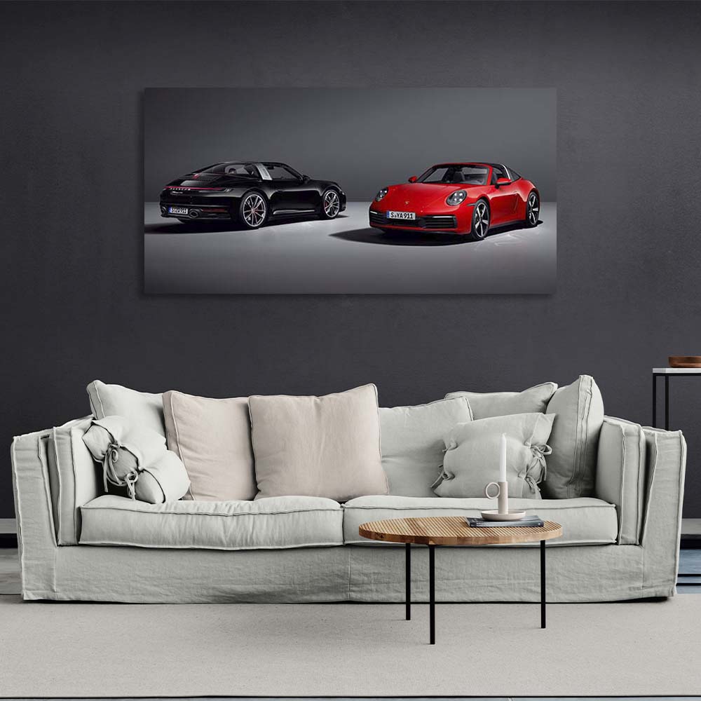 Canvas Wall Art Print Car black and red Porsche 911 Targa