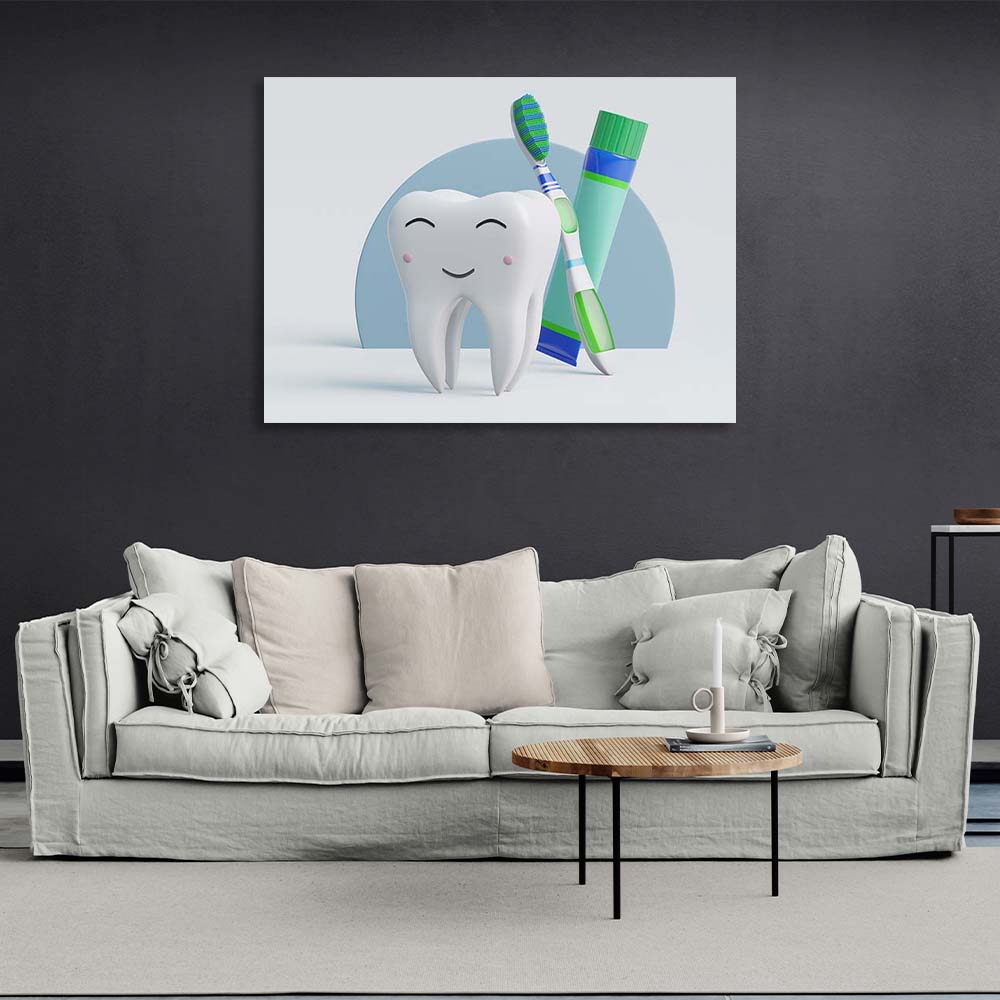 Canvas Wall Art Print Tooth with paste and brush