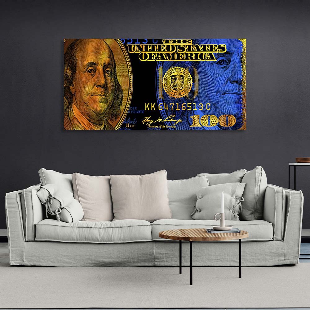 Inspirational Canvas Wall Art Print 100 dollars blue and gold